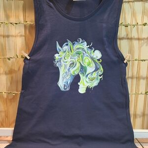 Elegant Navy Fantasy Horse Graphic Muscle Tee